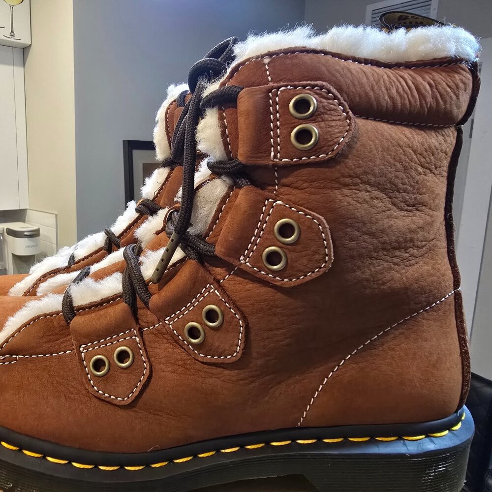 Dr. Martens 1460 Lace to Toe Fur Lined Buttersoft Nubuck Boots Brown Women's 7
